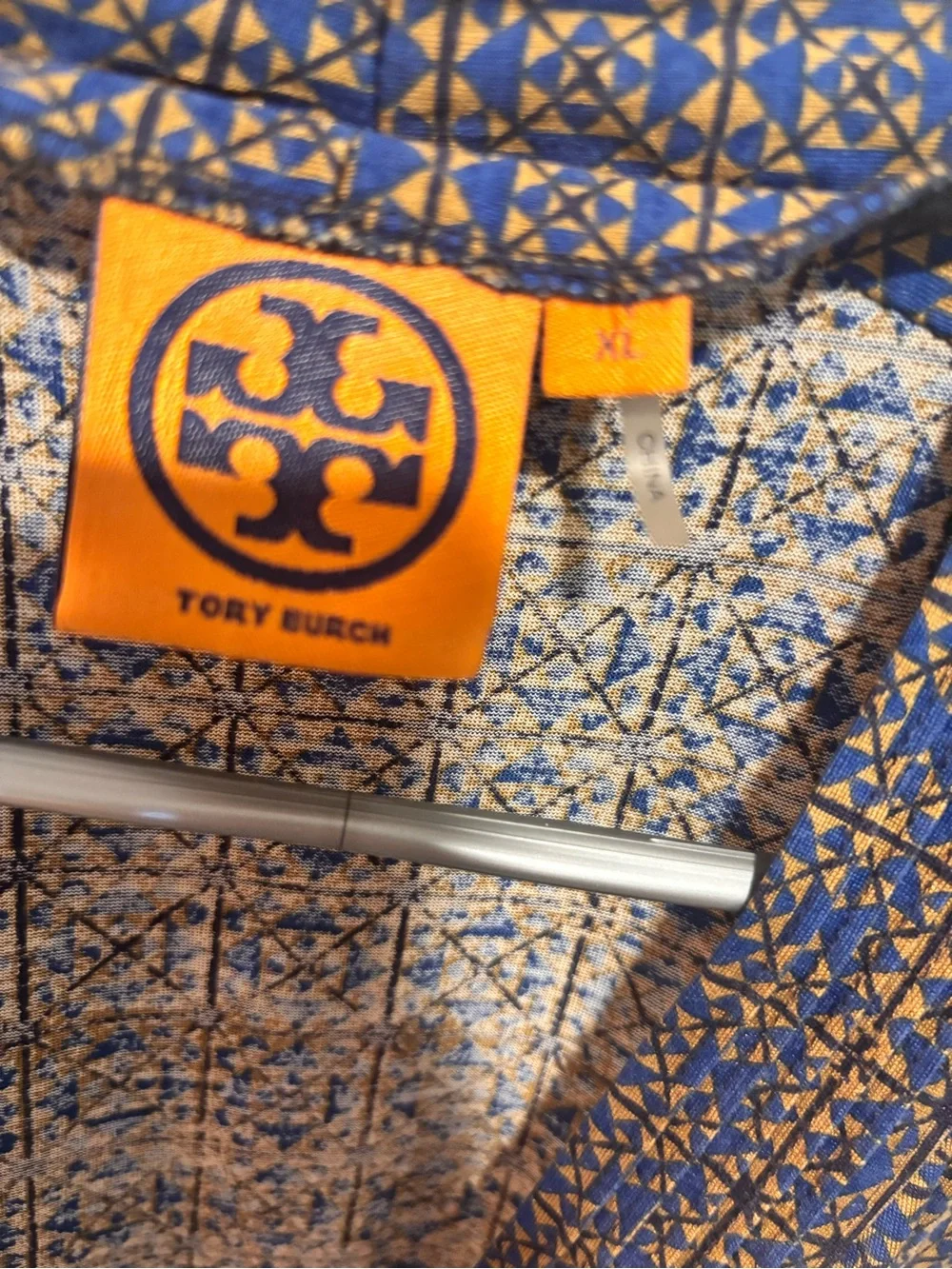 Tory Burch Navy and Gold Printed Wrap Midi Dress 100% silk
